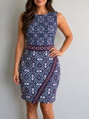 Maggy London Navy & White Printed Sheath Dress NWT Size 8
